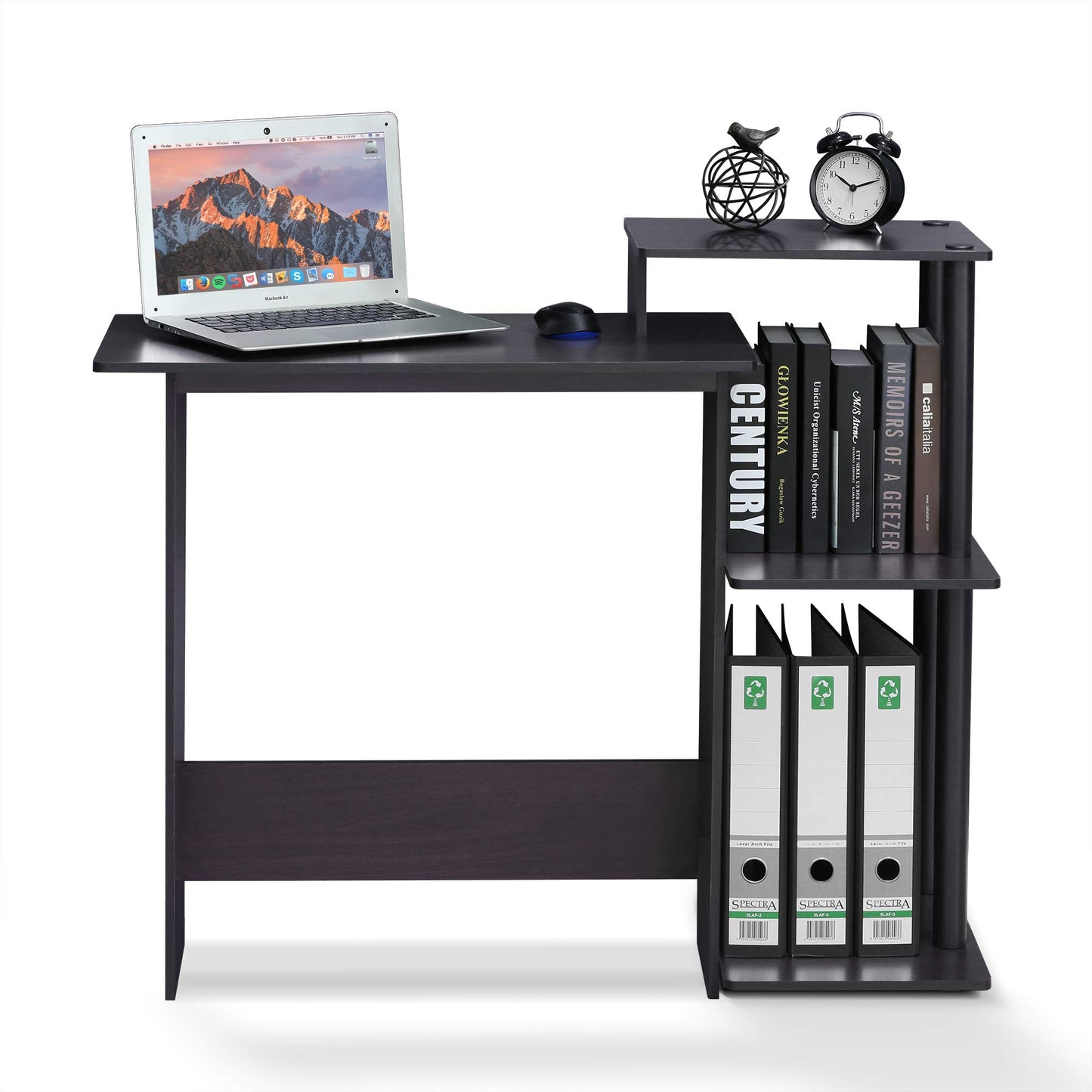 Furinno EFFICIENT Desk, 28.6" Wide Gaming Desk with 3 Open Side Shelves, Laptop Notebook Computer Desk, Office Desk for Home Office, Study Room, Dorm, Bedroom, Dark Walnut