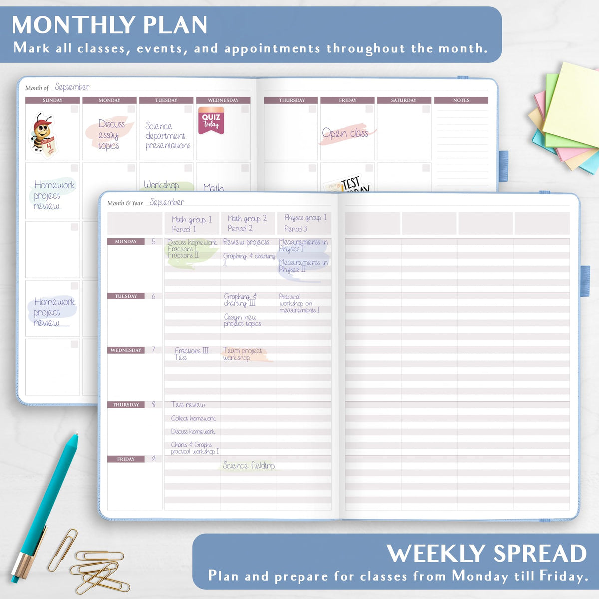 Legend Teacher Planner – Undated Lesson Plan Book for Teachers with Weekly & Monthly Calendars - Classroom Organization & School Year Planner – 8.5”x11.5” Hardcover (Periwinkle)