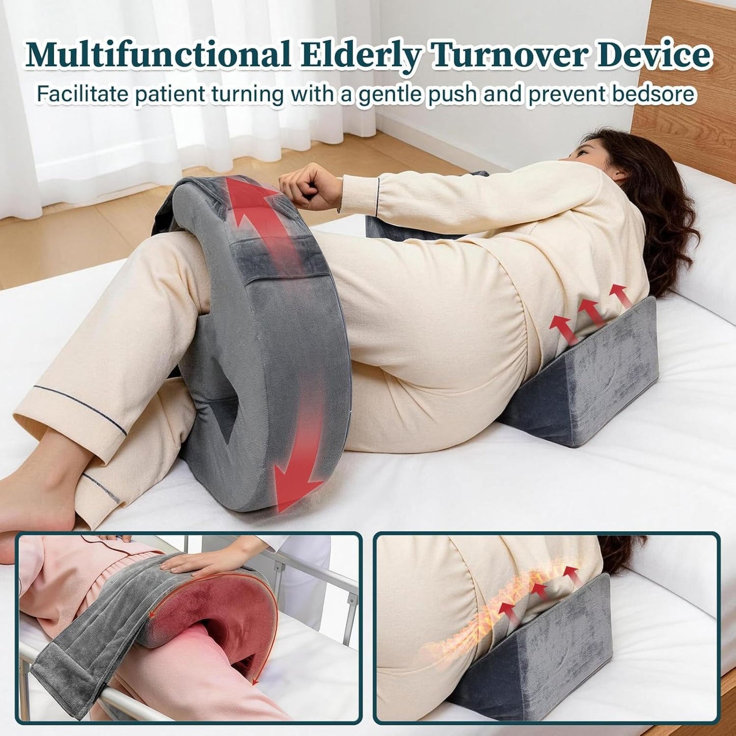 CRAURU Patient Turning Device, U-Shaped Bedridden Turnover Pillow with Strap & Back Support Cushion for Bedsore Pressure Relief, Elderly Nursing Bed Ridden Patient Supplies
