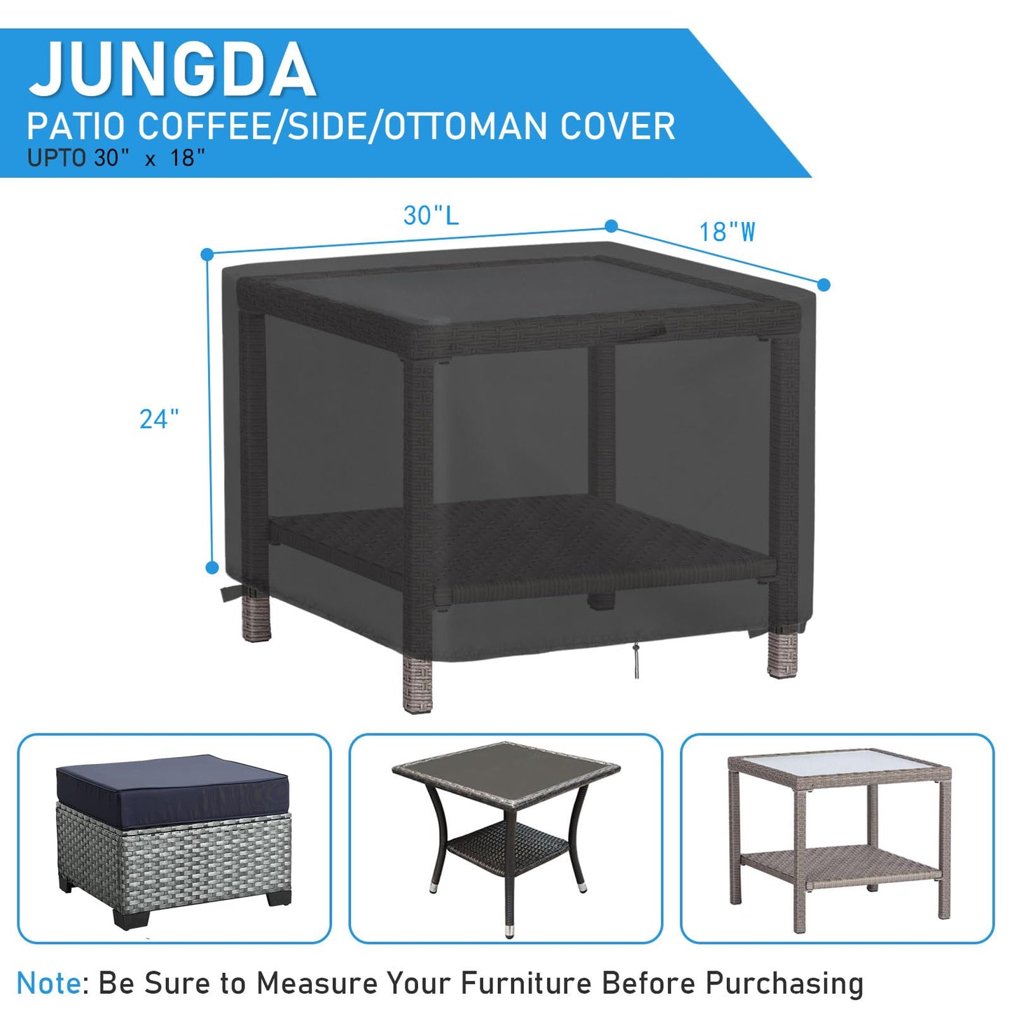 Jungda Outdoor Table Cover 30 Inch, Waterproof Patio Rectangle Side Table Covers, Heavy Duty Outdoor Small Furniture Cover - 30 x 18 x 24 x Inch