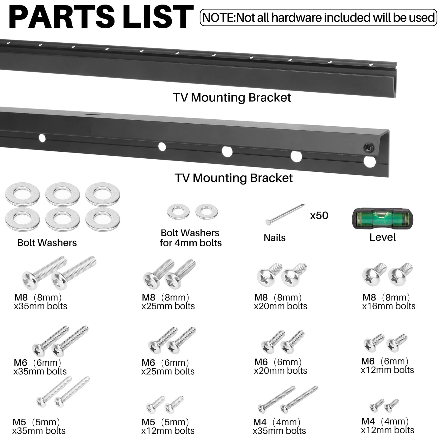 AENTGIU 2-Pairs Studless Drywall TV Wall Mount, Universal Low Profire TV Bracket Hanger for 32-75 inch Flat Screen TVs, No Stud, No Drill, No Anchors, Easy Install with All Hardware