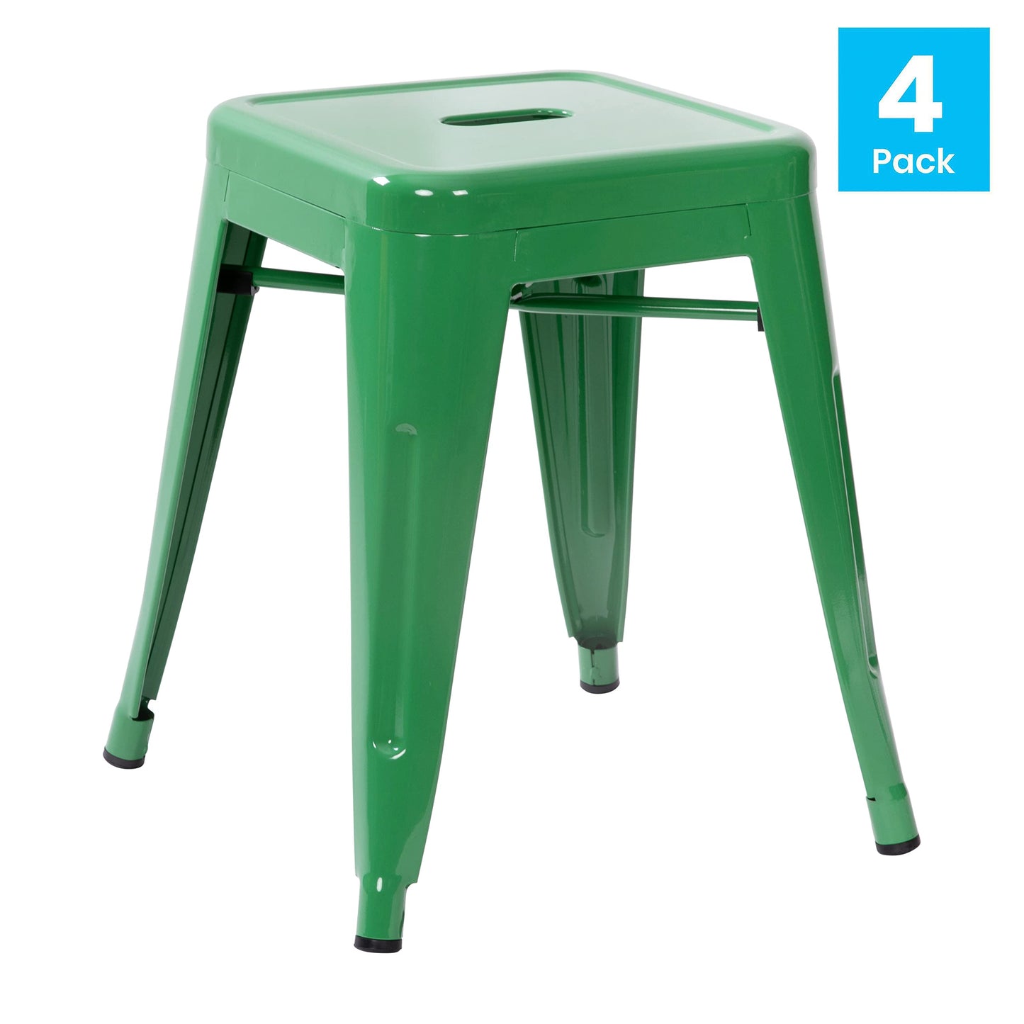 Flash Furniture Metal Dining Table Height Stool - Backless Green Kai Commercial Grade Stool - 18 Inch Stackable Dining Chair - Set of 4