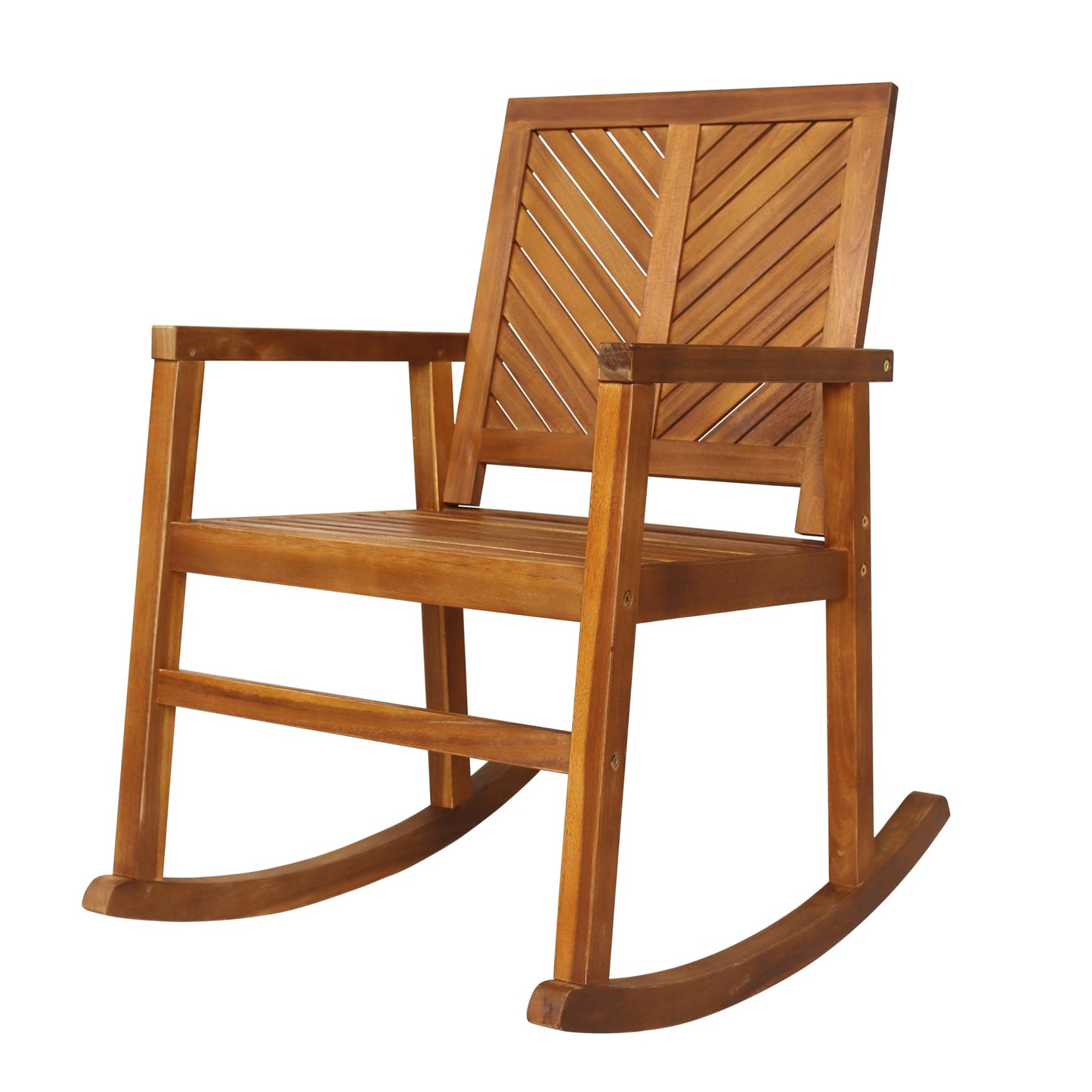 JONATHAN Y Ned Solid Acacia Wood Outdoor Rocking Chair, All-Weather Chevron High Back Porch Rocker for Patio, Deck and Garden, Farmhouse Teak Finish Wood Armchair, 35" Height RCK100A