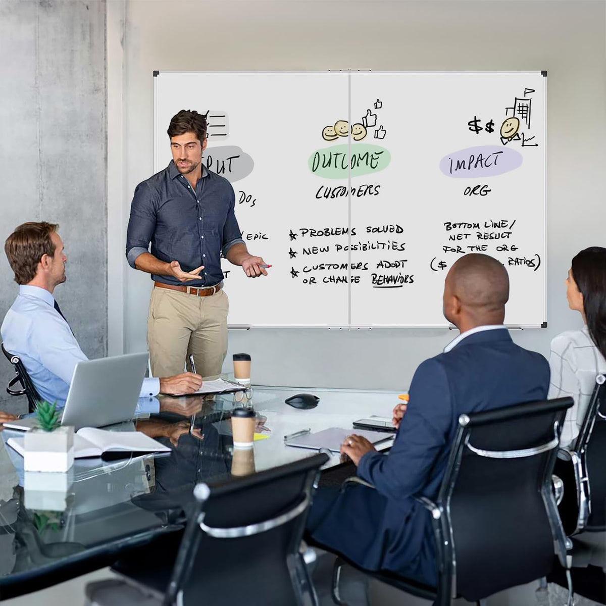 XBoard Magnetic Whiteboard 60 x 36 Inch, Foldable Dry Erase White Board with Aluminium Frame & Marker Tray 5' x 3', Wall Mounted Folding Message Presentation Board