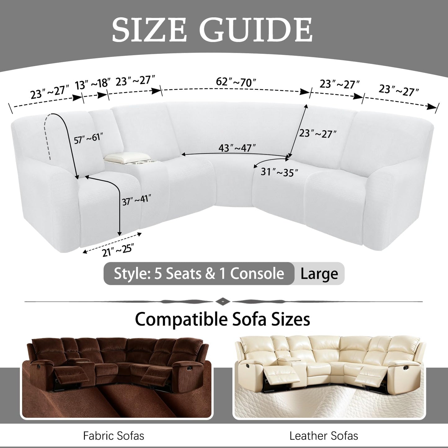 ROFASVCO Reclining Sectional Couch Covers Waterproof L Shape Washable Recliner Sofa Cover for L Shaped Sectional Soft Corner Recliner Slipcovers (5 Seater 1 Console Cover, Brownish Yellow)