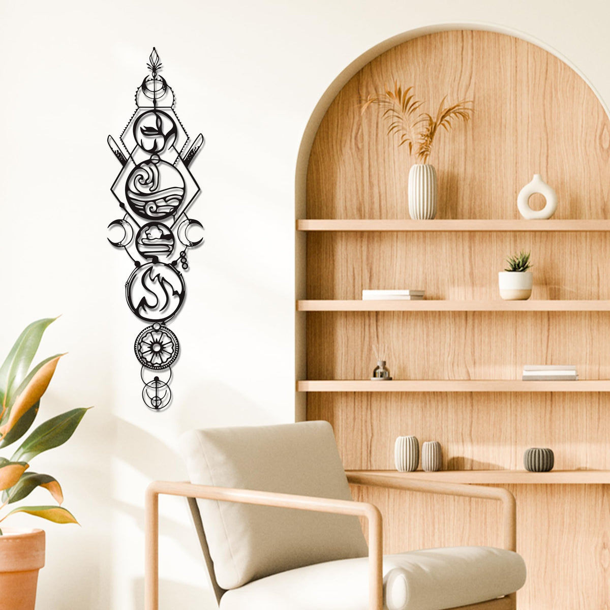 Nature Wall Art - 4-Piece Set Spiritual Four Elements Metal Wall Art (Earth, Air, Fire, Water), Zen & Yoga Wall Decor for Meditation Rooms, Living Room - Waterproof Indoor/Outdoor - Unique Christmas Gift (37.8x10 Inch)
