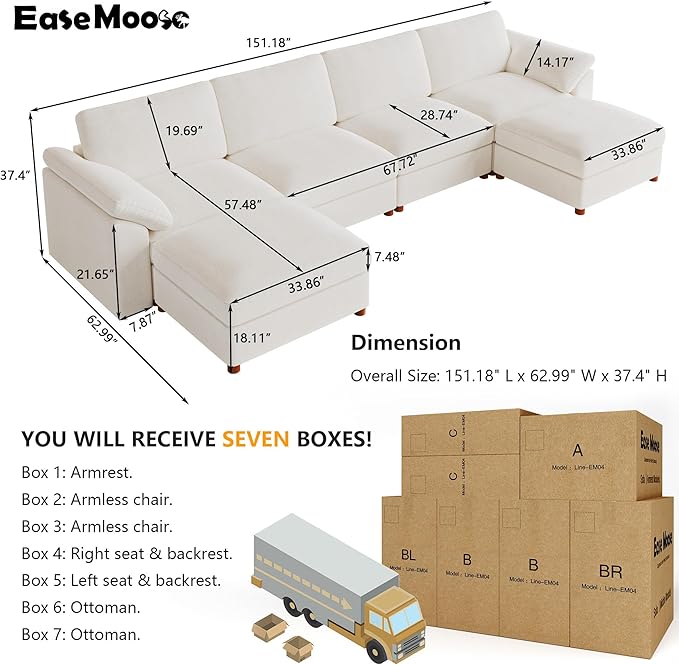 EASE MOOSE Cloud Sectional Modular Sofa, Oversized U Shape Sectional Couch Wide