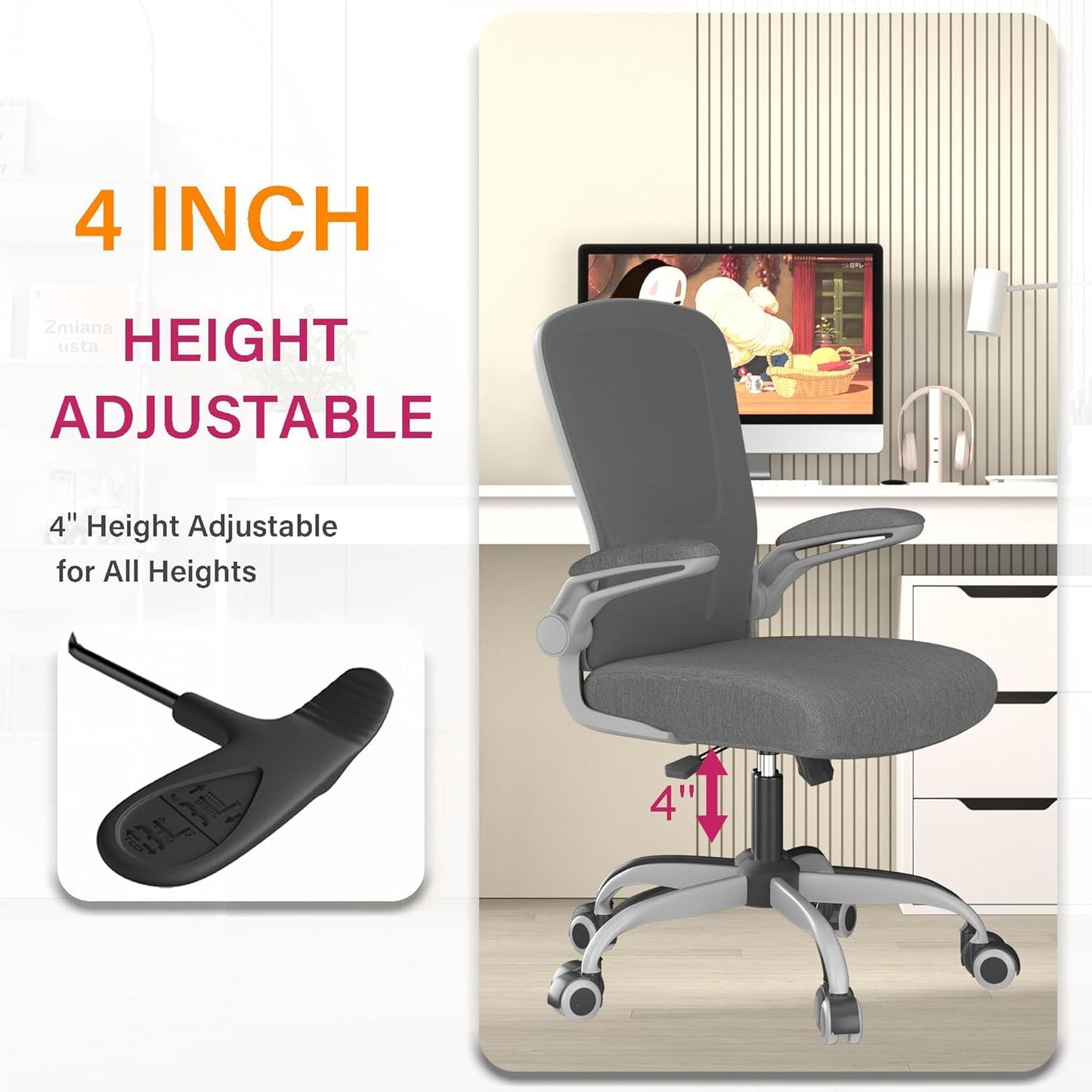 Mimoglad Office Chair, Ergonomic Desk Chair with Adjustable Lumbar Support, High Back Mesh Computer Chair with Flip-up Armrests-BIFMA Passed Task Chairs, Executive Chair for Home Office