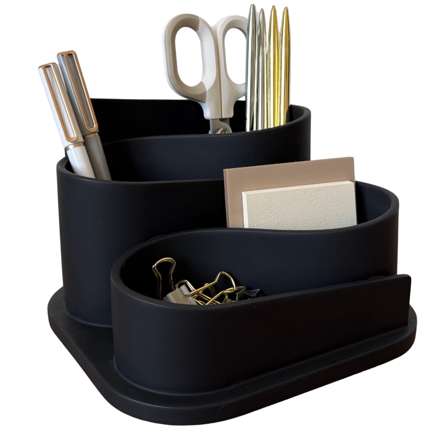 OAKOA Black Desk Organizer with Pen Holder - Aesthetic Desk Accessories for Women Office - Black Pencil Holder for Desk - Desktop Organizer Caddy - Cute Desk Decor