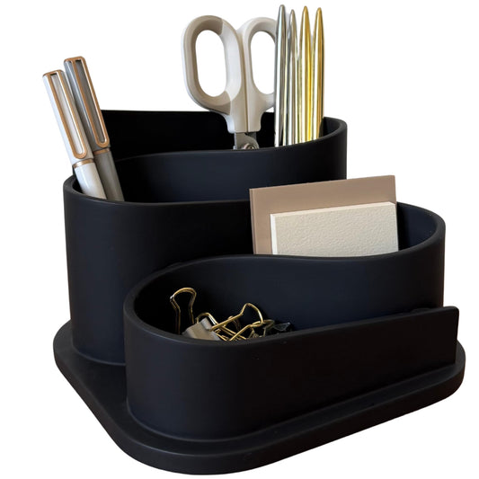 OAKOA Black Desk Organizer with Pen Holder - Aesthetic Desk Accessories for Women Office - Black Pencil Holder for Desk - Desktop Organizer Caddy - Cute Desk Decor