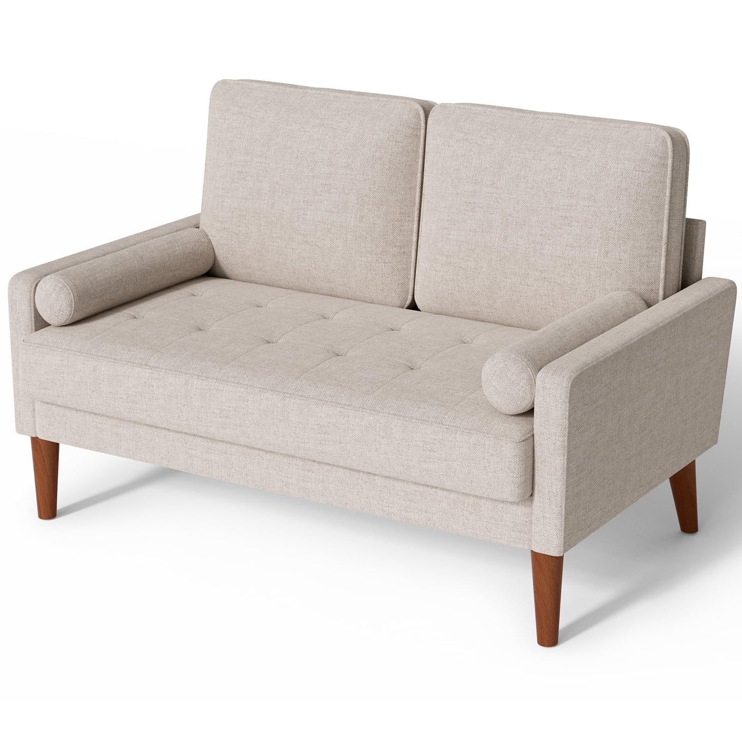 Vesgantti Loveseat Sofa with Solid Wood Legs, 48" Small Couches for Small Spaces, Love Seat for Living Room, Bedroom, Easy Assembly Mid Century Modern Couch with Throw Pillow for Apartment, Ashbeige