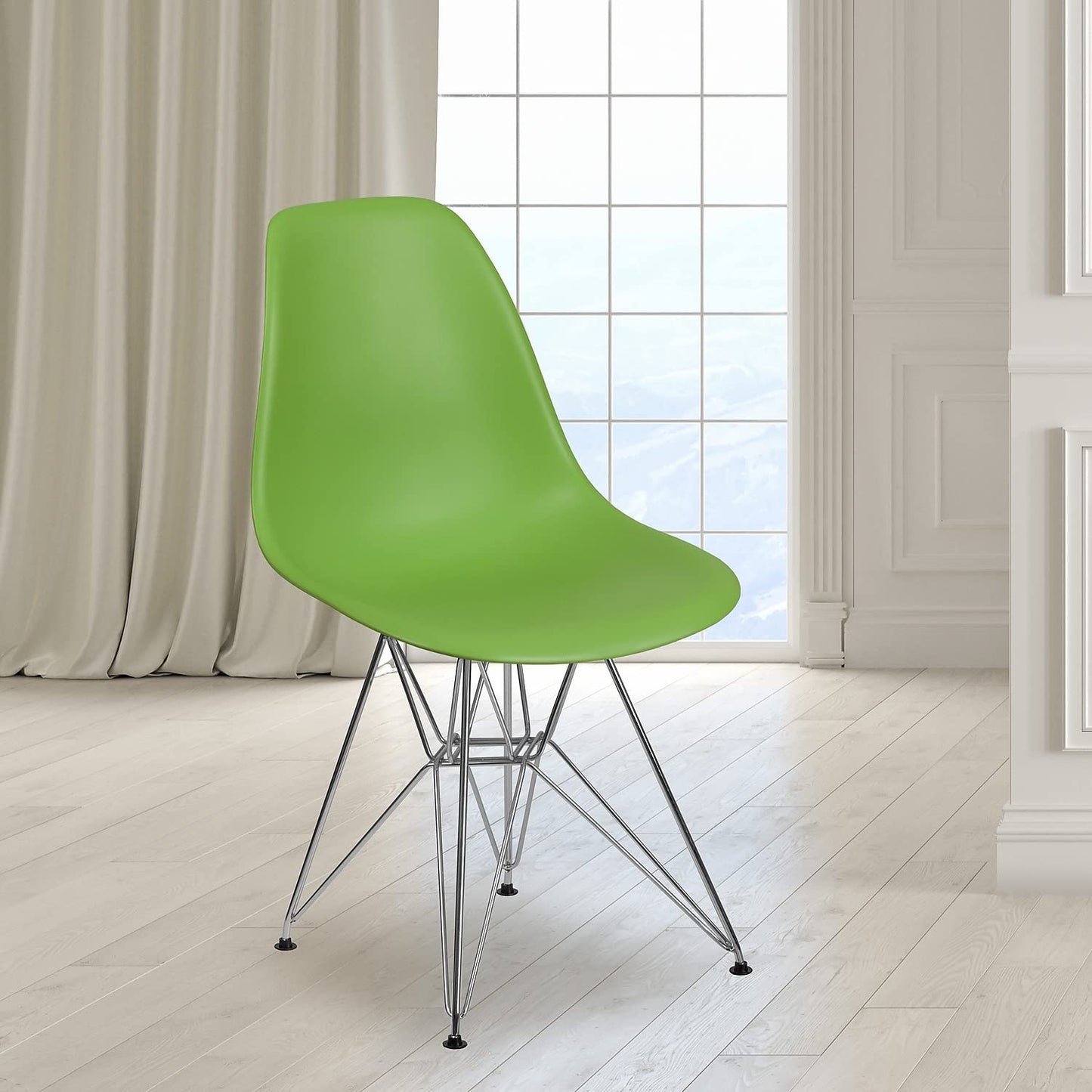 Flash Furniture Elon Series Green Plastic Chair with Chrome Base