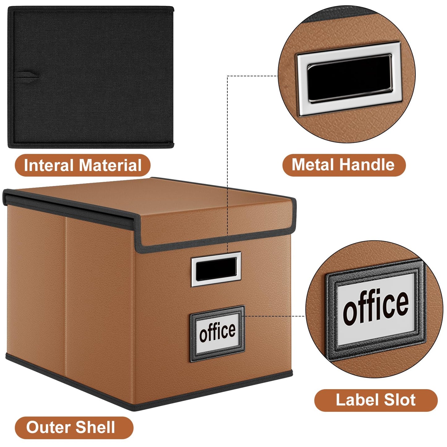 Huolewa Faux Leather File Organizer Box with Lid, Collapsible Hanging File Folder Box Organizer with Plastic Slides, Decorative Home/Office Filing System Boxes for File and Folder Storage
