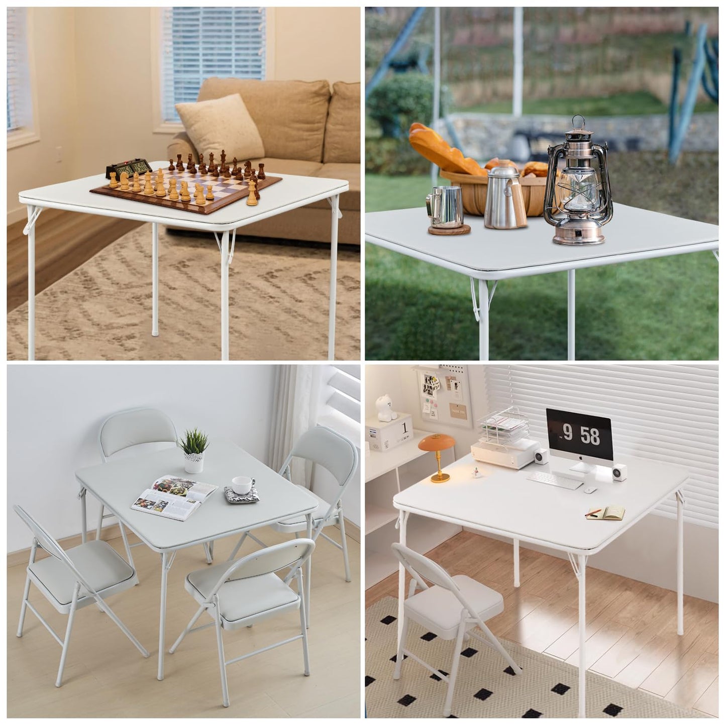 KAIHAOWIN Square Folding Table Vinyl Upholstery Card Table Dining Party Table with Collapsible Legs Portable for Indoor Outdoor-White