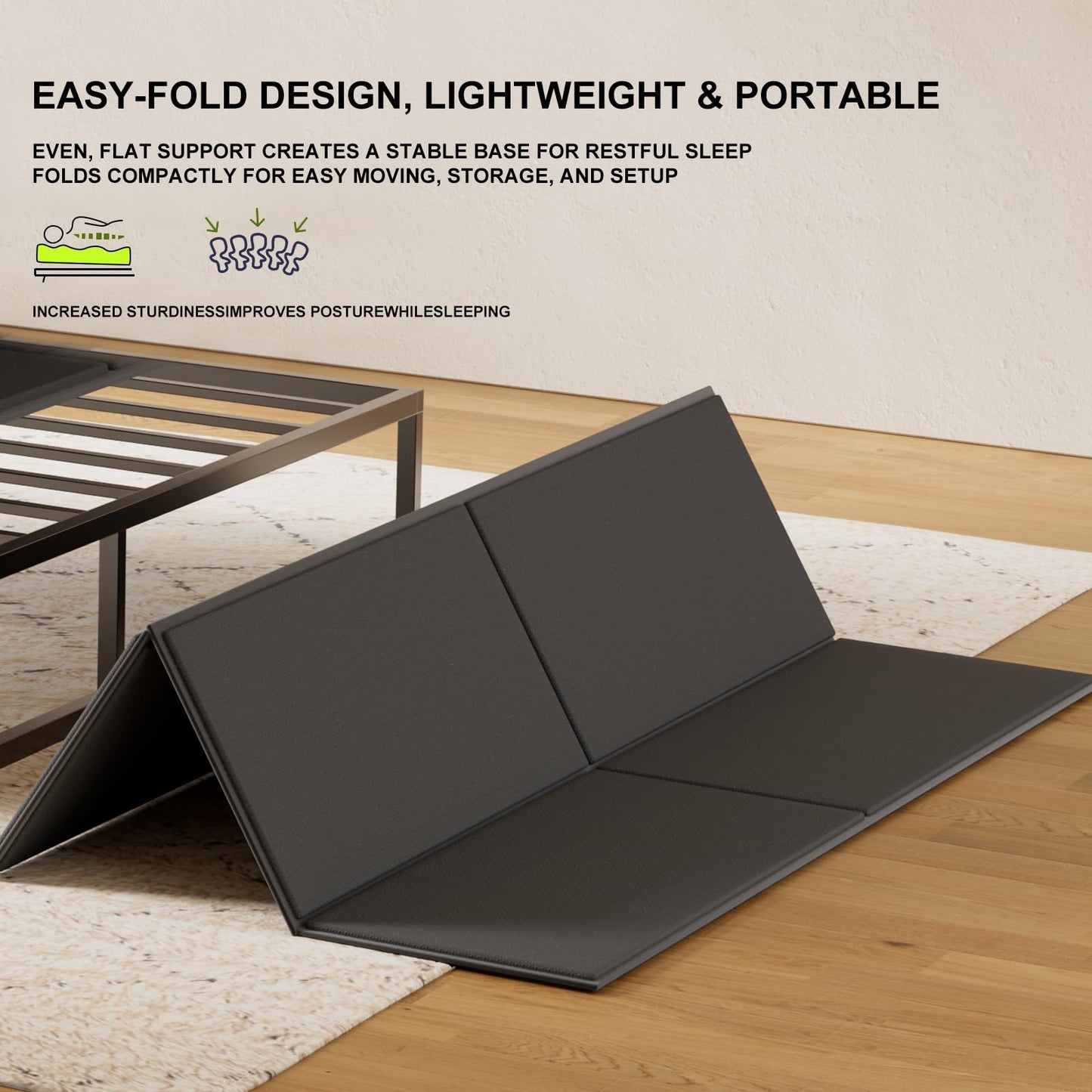 Buzyjoy 10mm Foldable Queen Bunkie Board 60"x80", Tool-Free Mattress Support Panel, Anti-Sag Oxford Cover, Noise Reducing, Universal Fit for Bed Frame, Platform Bed, Bunk Bed, Sleeper Sofa