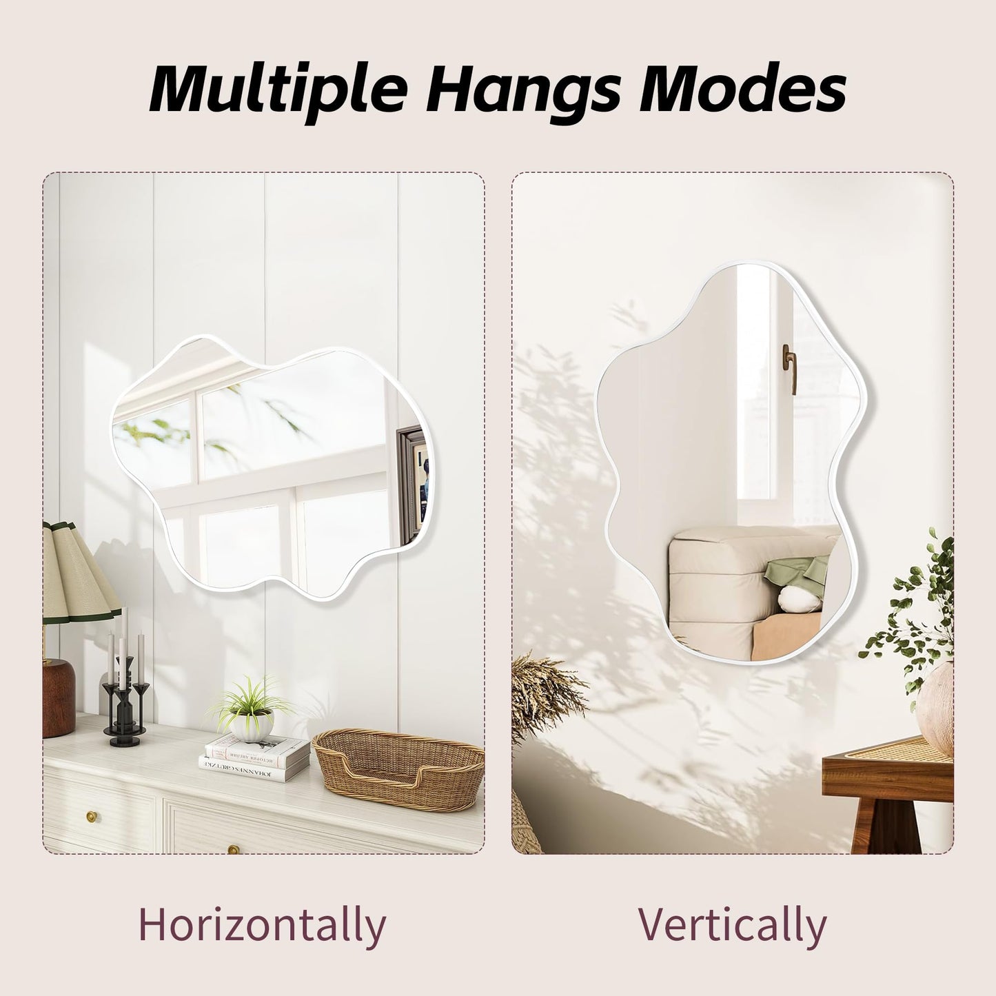 Tanmicoshomy White Irregular Wall Mirror 22x30 Inch, White Framed Cloud Shaped Asymmetrical Wavy Mirror with Tempered Glass for Bathroom Bedroom Cloakroom or Entryway