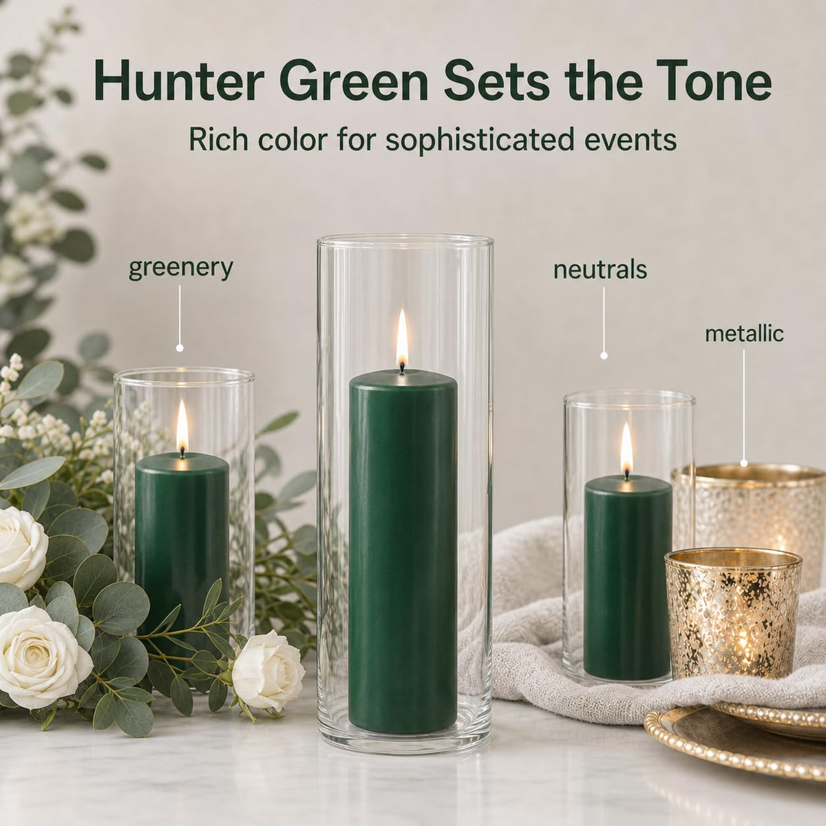 yummi Set of 12 Slim Pillars and Cylinder Vases - Hunter Green