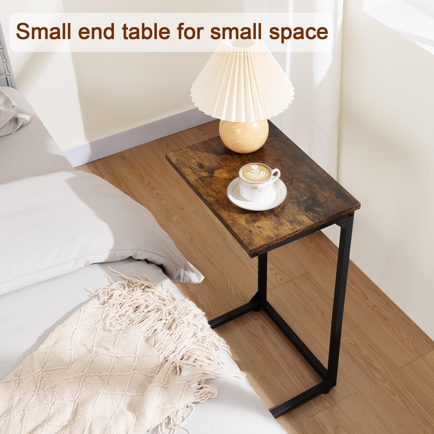 AMHANCIBLE C Shaped End Tables Set of 2, Couch Side Tables that Slide Under Sofa, Slim TV Trays for Living Room and Bedroom, Narrow Space Saving Laptop Workstation, Rustic Brown, HET02BBR