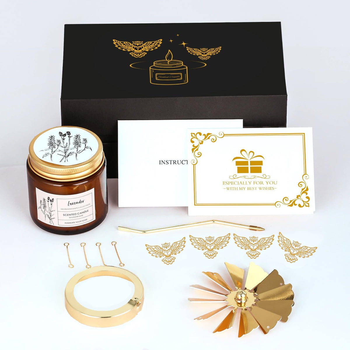 Owl Candle Gifts for Women, Rotatable Lavender Scented Candle Gifts for Mom Wife Anniversary Valentine's Day Christmas, Unique Birthday Gift for Sister Girlfriend with Gift Box