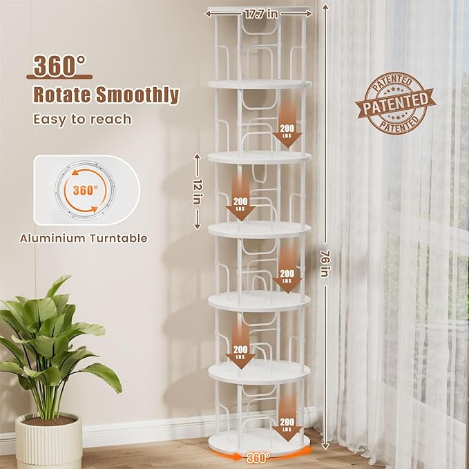 ALLSTAND 6 Tier Rotating Bookshelf, 360 ° Display Stackable Spinning Bookshelf