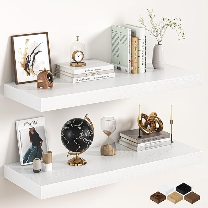 36Inch White Floating Shelves for Wall, 12 Inch Deep Shelves for Bedroom