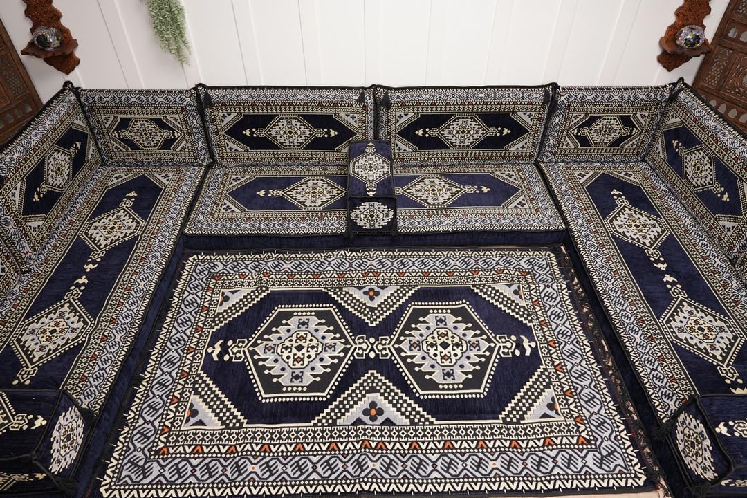 arabicsofa U Shaped Arabic Floor Seating – Handmade Majlis Set– Bohemian Style Sofa