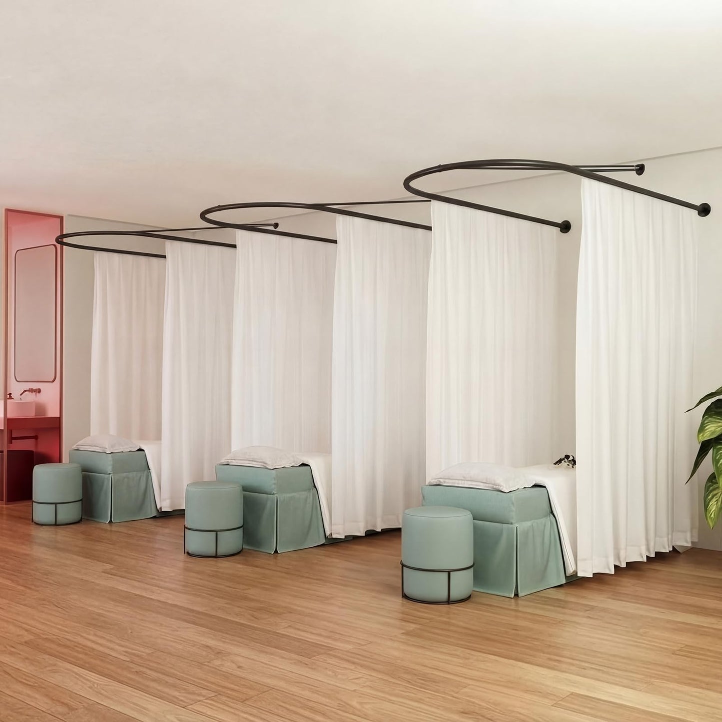 Zonon Black U Shaped Room Divider Curtain Rod 90.55" x 47.24" Rod with Ceiling Support Curtain Track, Privacy Divider, for Beauty Salon, Fitting Room, Hospital, Hotel (No Curtains)