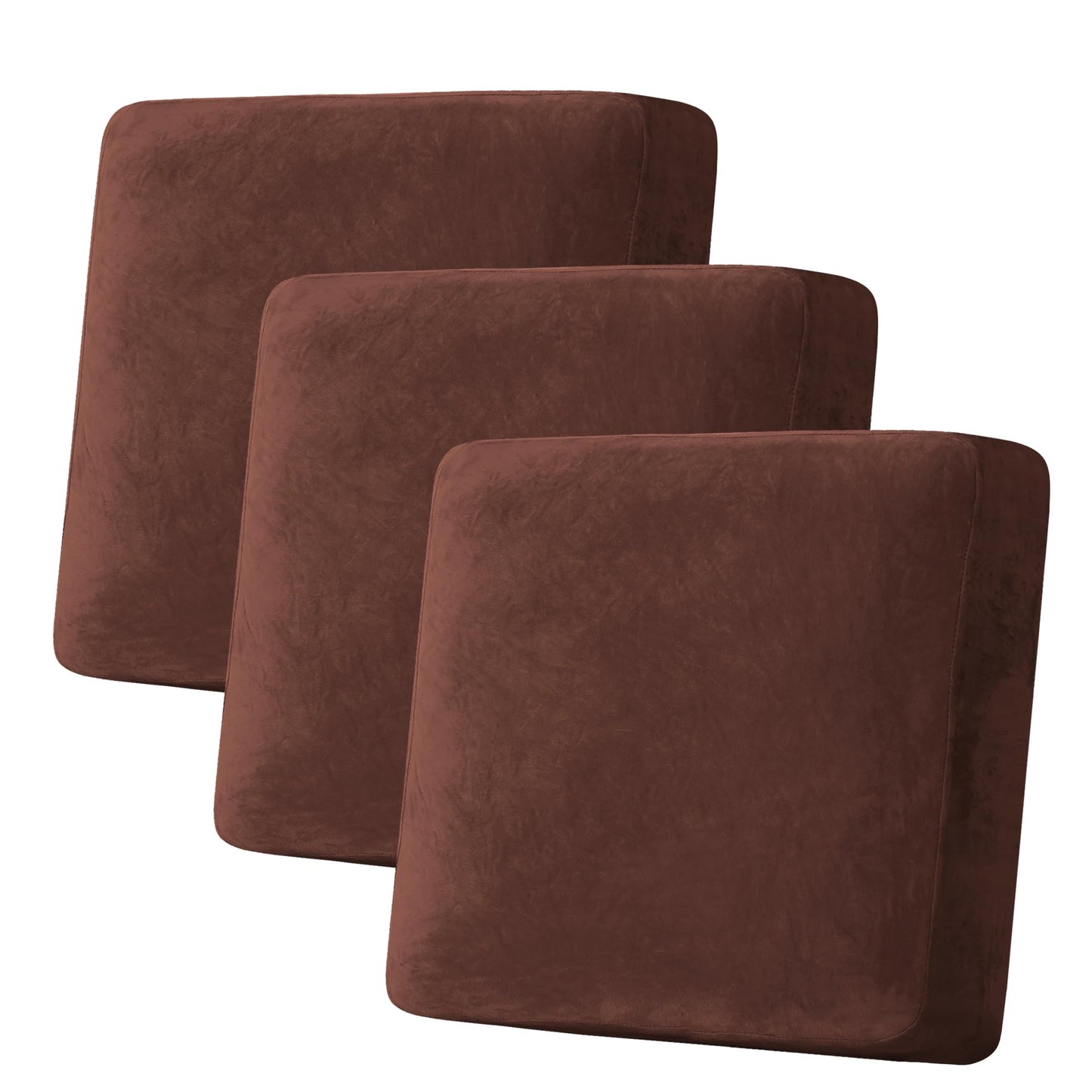 H.VERSAILTEX Velvet Stretch Couch Cushion Cover Plush Cushion Slipcover for Chair Loveseat Sofa Cushion Furniture Protector Seat Cushion Sofa Cover (3 Piece XL Sofa Cushion Covers, Burnt Brick)