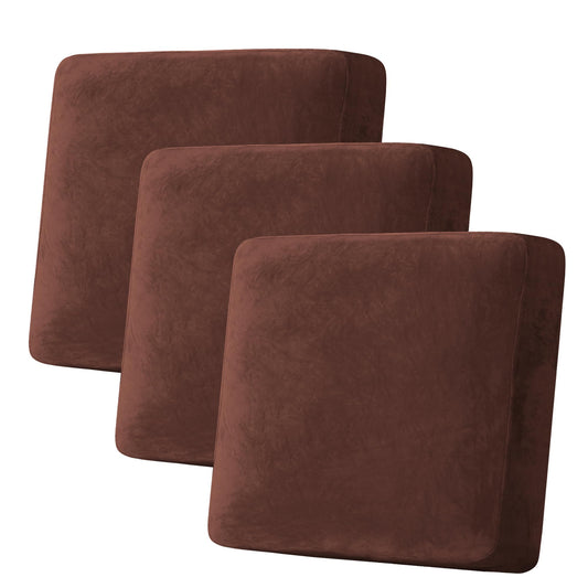 H.VERSAILTEX Velvet Stretch Couch Cushion Cover Plush Cushion Slipcover for Chair Loveseat Sofa Cushion Furniture Protector Seat Cushion Sofa Cover (3 Piece XL Sofa Cushion Covers, Burnt Brick)