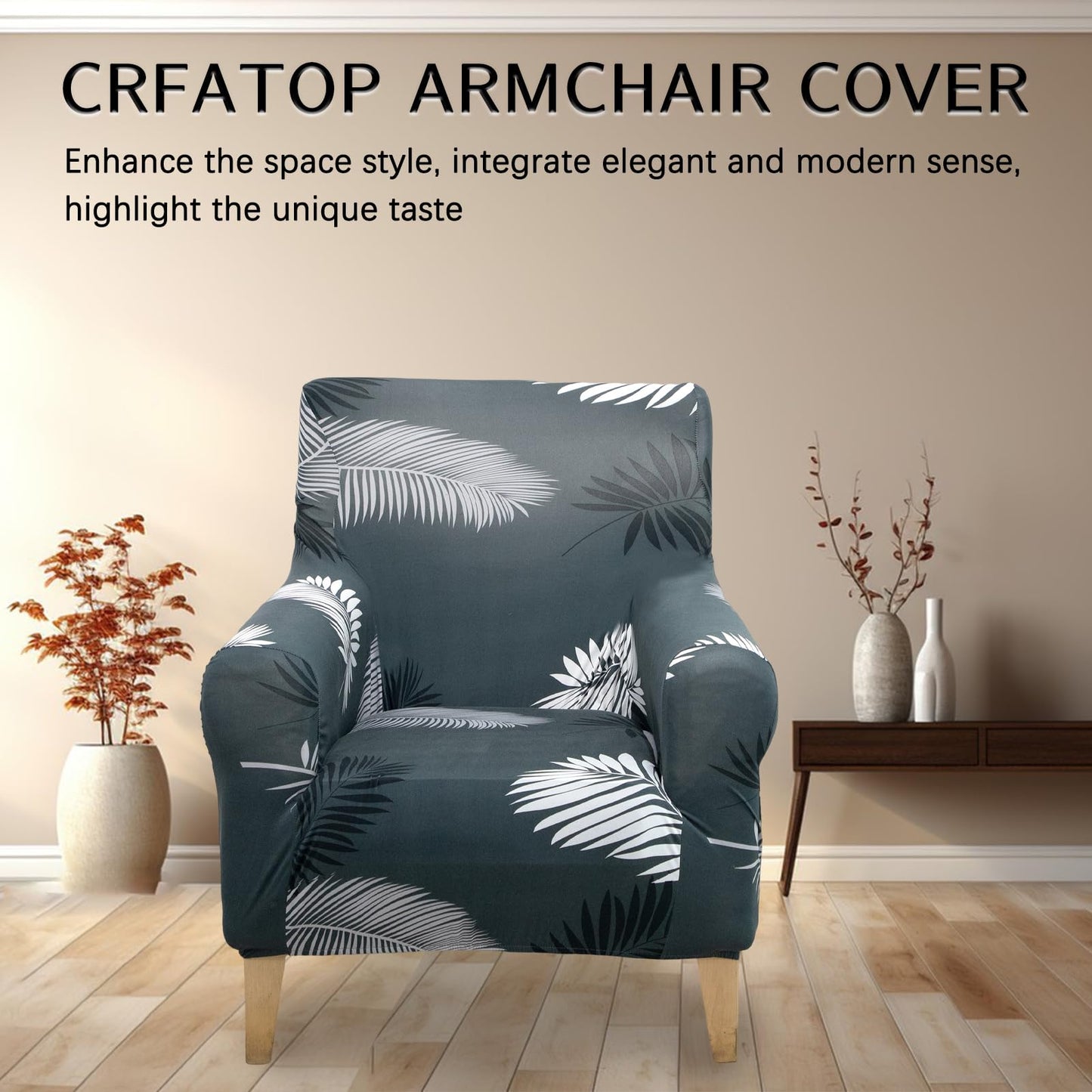 Adigau Modern Armchair Slipcover Elastic Printed 1-Piece Single Sofa Covers Stretch Couch Chair Cover for Living Room Washable Furniture Protector(Black Feather)