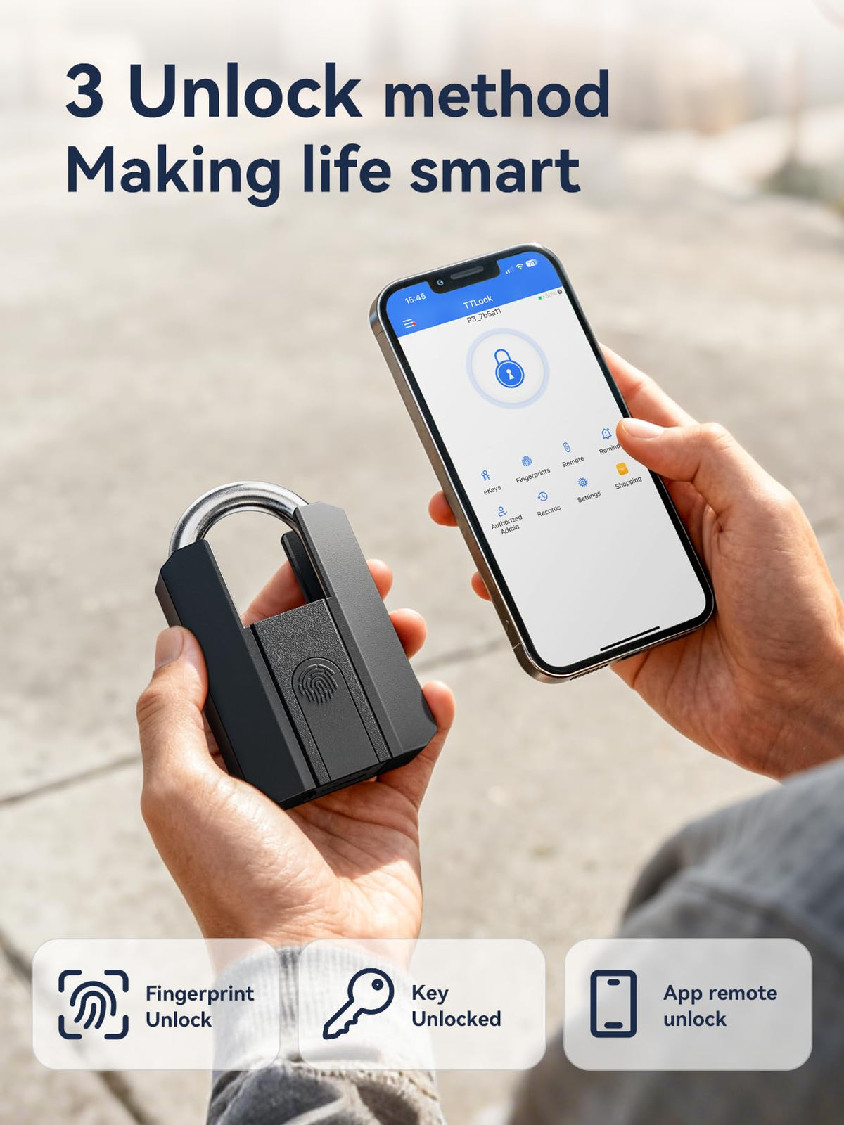 NexusLab Heavy Duty Smart Fingerprint Padlock with Key, IP67 Waterproof Bluetooth Outdoor Gate Lock, Anti-Theft App Control & Log Record, High Security Gym, Fence, Shed, Pool & Storage Unit Locks