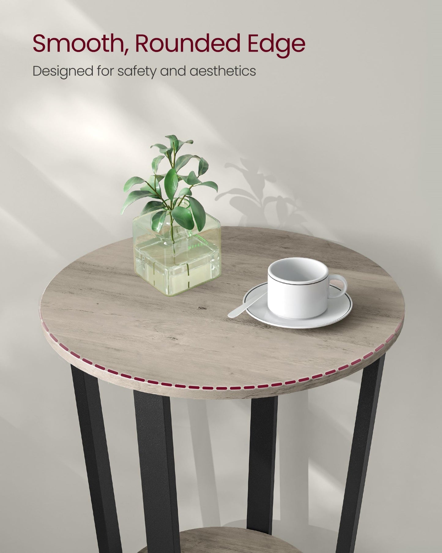 VASAGLE Round Side End Table, 2-Tier Accent Bedside Table with Storage Shelf, Easy Assembly, Nightstand for Small Spaces, Living Room, Bedroom, Heather Greige and Ink Black ULET057B02