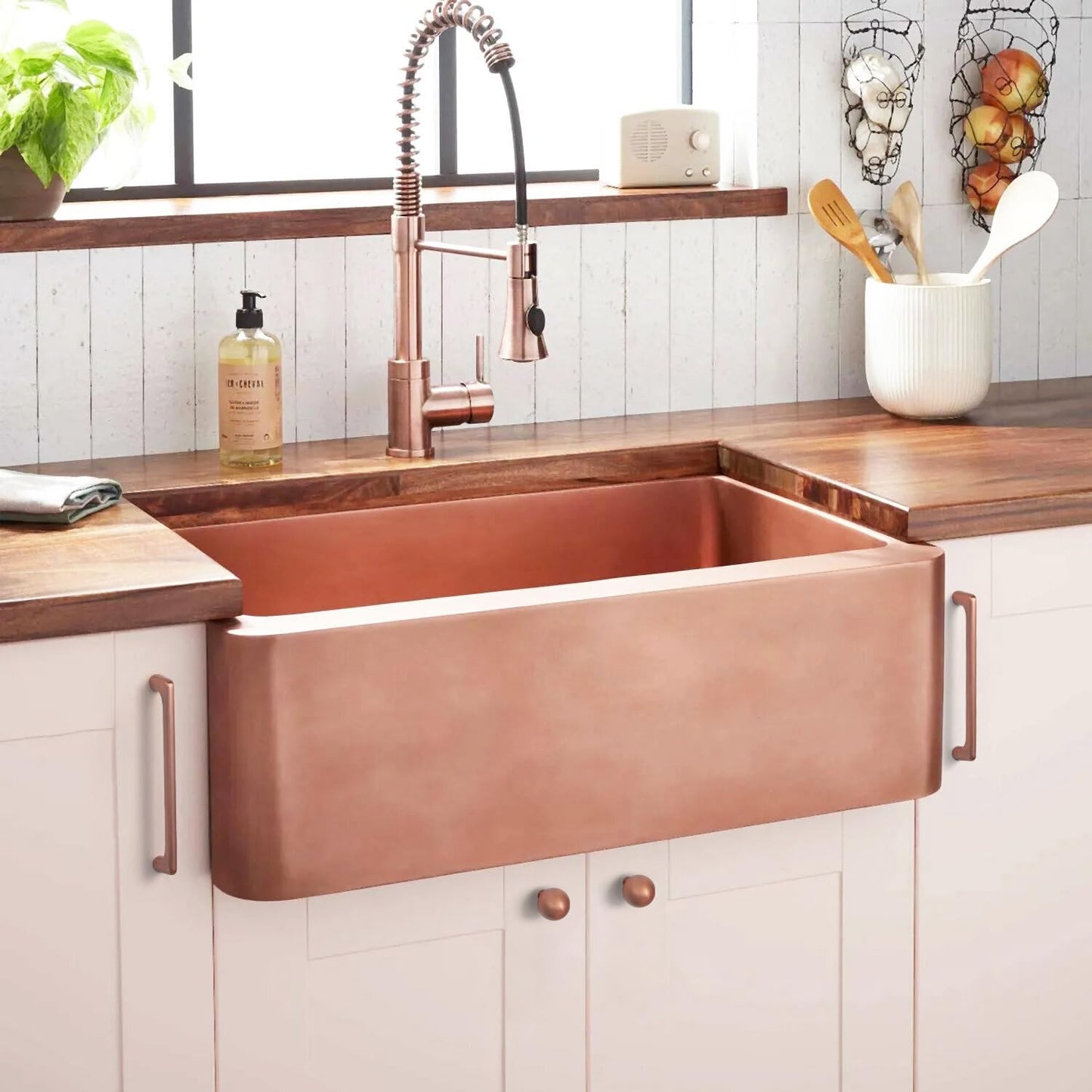 Goo-Ki Brushed Copper Cabinet Pulls with 5''Hole Centers,Modern Style Zinc Alloy Cabinet Handles for Dresser,Wardrobe,Cupboard- 6 Pack