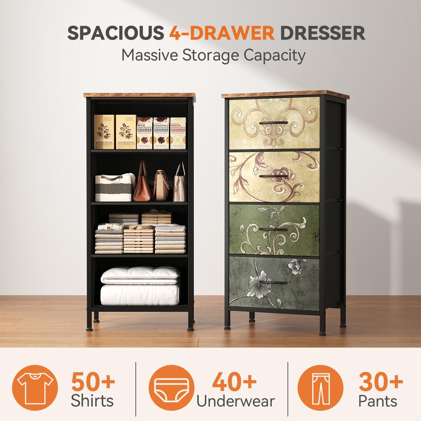 Sweetcrispy 4 Drawer Fabric Dresser Storage Tower Nightstand Chest