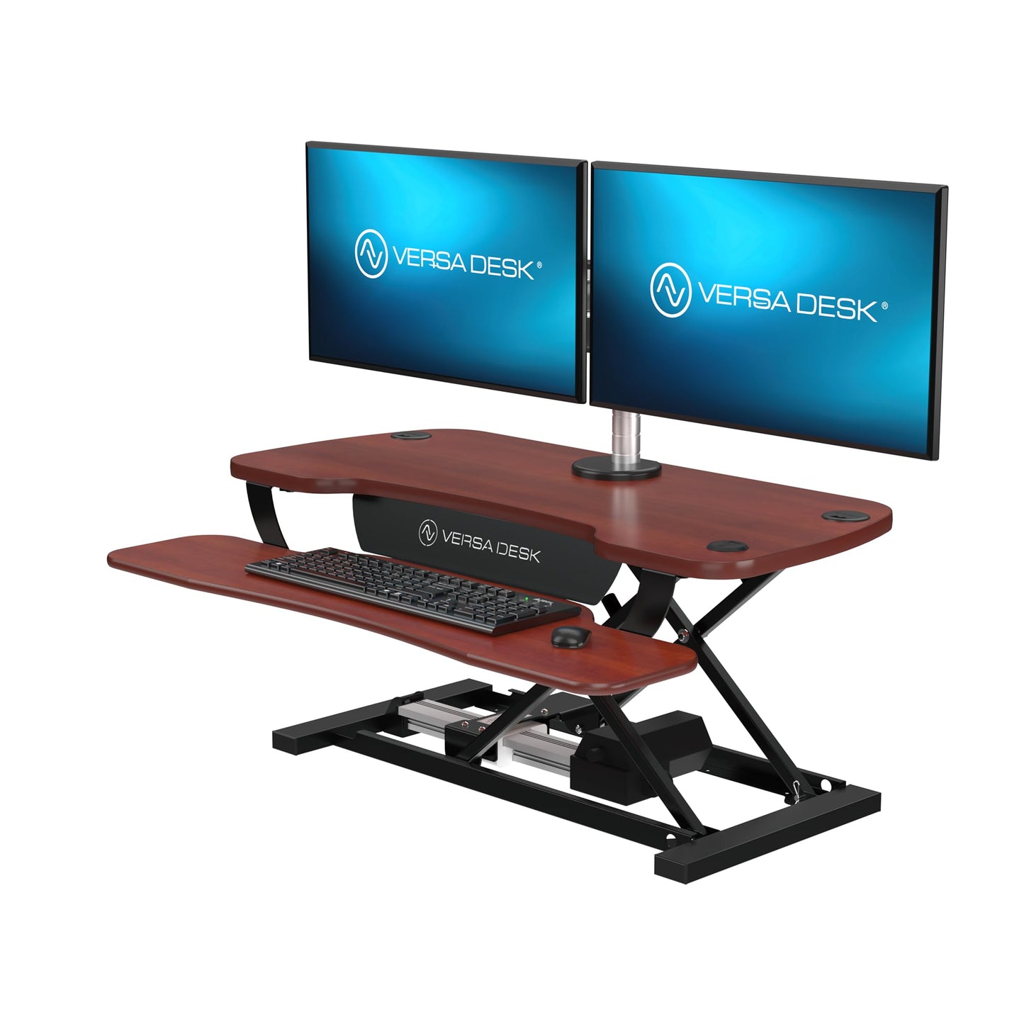 VERSADESK PowerPro 36 Inch Electric Standing Desk Converter – Push-Button Height Adjustable Sit to Stand Desk Riser for Dual Monitors & Laptop – Motorized Desktop Workstation with Wide Keyboard Tray