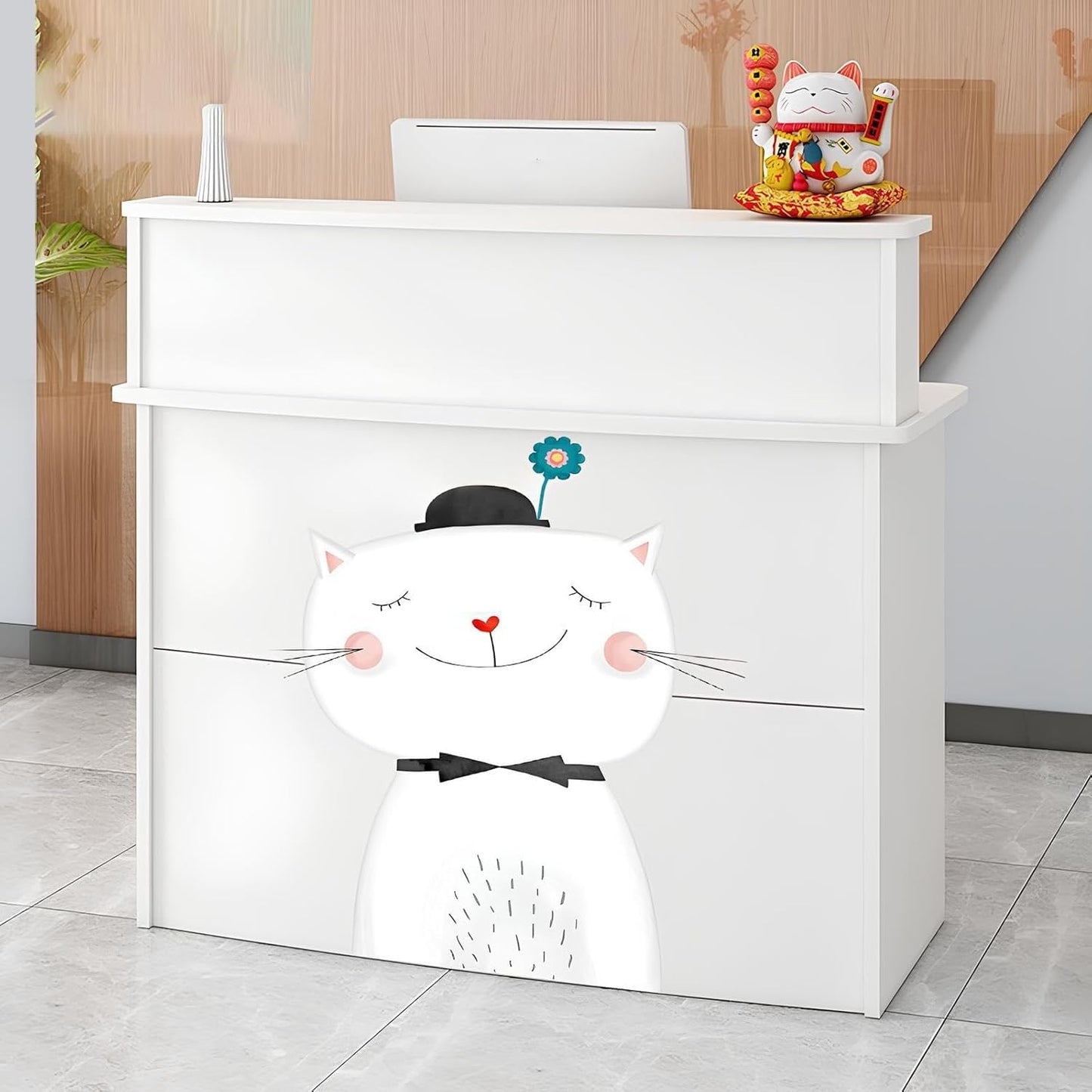 ZLyXZQG Modern Salon Check Out Retail Checkout Counter Standing Reception Room Tables Front for Small Spaces with Drawer Receptionist Desk for Office Hotel Flower Clothing Store(White,Small)