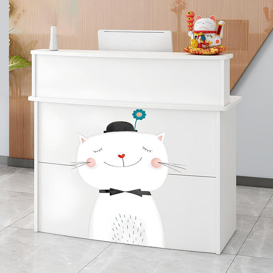 ZLyXZQG Modern Salon Check Out Retail Checkout Counter Standing Reception Room Tables Front for Small Spaces with Drawer Receptionist Desk for Office Hotel Flower Clothing Store(White,Small)