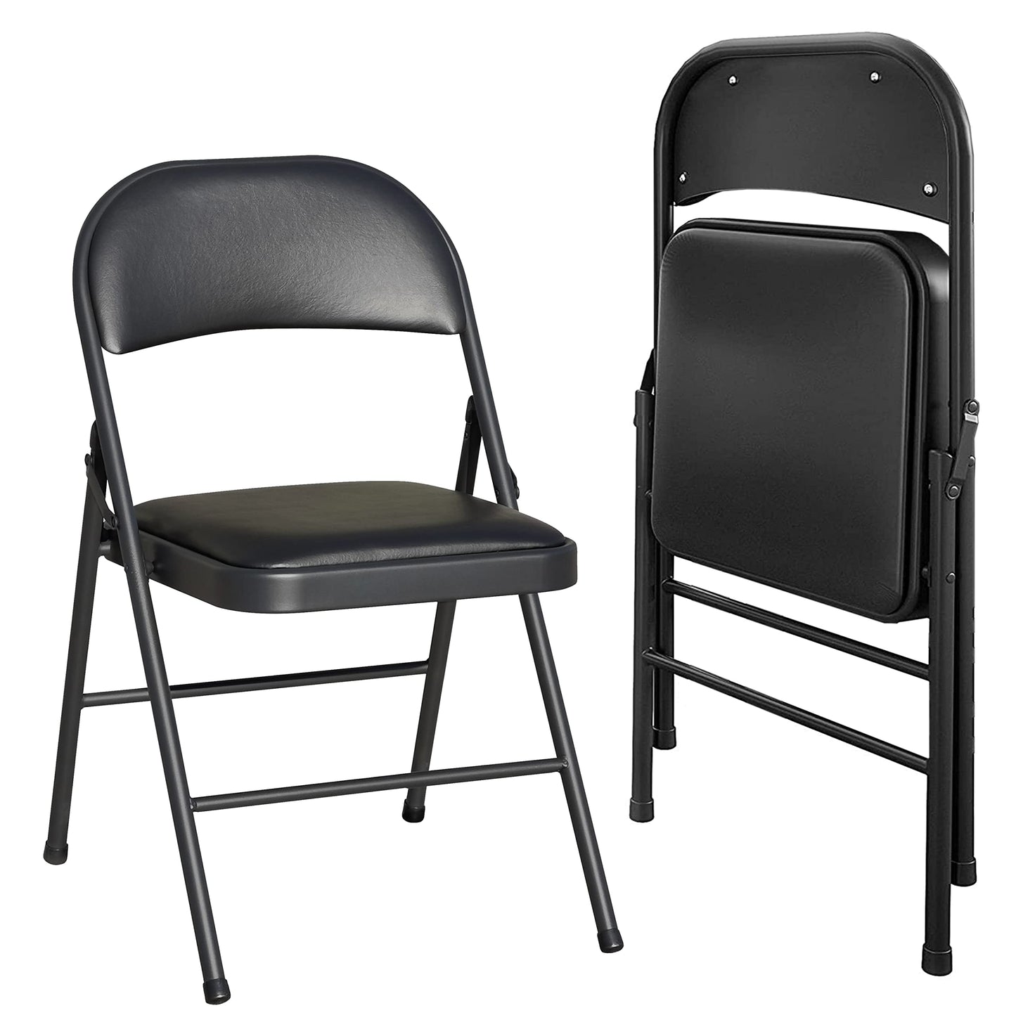 KAIHAOWIN Folding Chairs 2 Pack Vinyl Padded Seat Easy Storage-Stackable Morden Commercial Seat with Powder-Coated Metal Frame Heavy Duty Foldable Chairs for Indoor Office