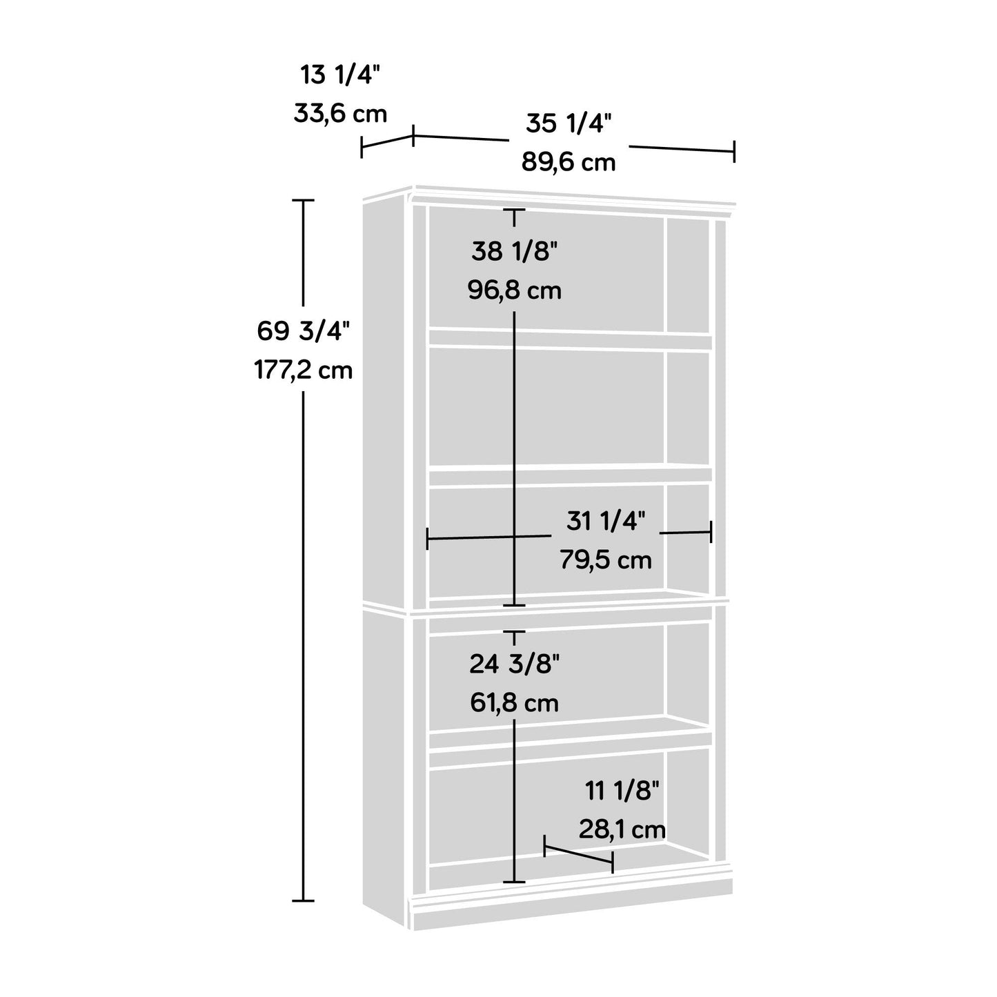Sauder 5 Tier Book Shelf Wooden Bookcase Multipurpose Bookshelf for Home Office, Living Room, in Grand Walnut