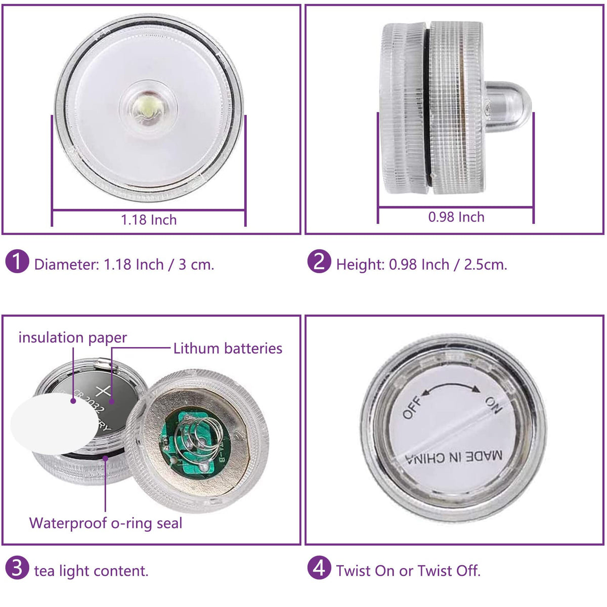 JINHEZO Submersible LED Light, Tea Lights, Pond Underwater Small LED Lights, Battery Operated 125 Hours, for Wedding Home Vase Festival Party Decoration White 24Pcs (Built-in 48 Batteries)