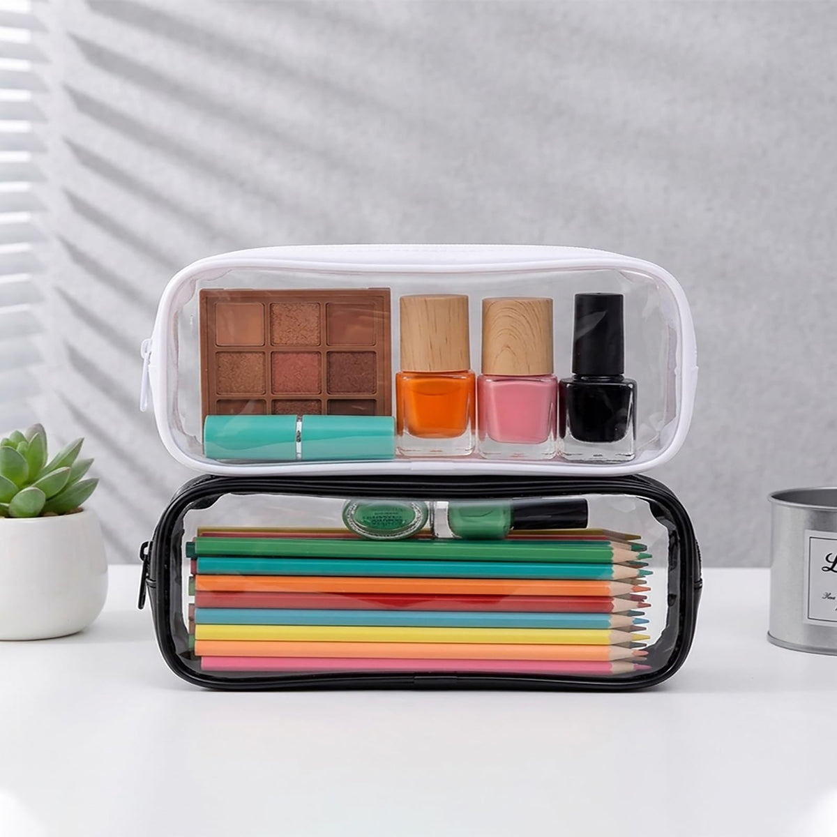 WUWEOT 10 Pack Clear Pencil Case, PVC Pencil Bag Makeup Pouch, Big Capacity Travel Toiletry Bag with Zipper for Office Stationery and Travel Storage (Black+White)