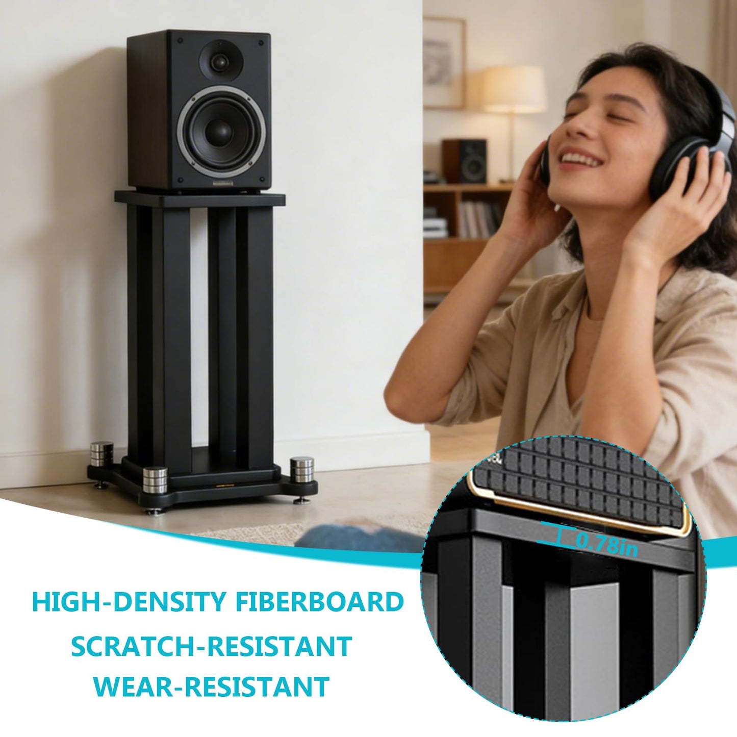 Universal Wooden Speaker Stands Pair, Heavy Duty Floor Standing Speaker Mount, Bookshelf & Studio Monitor Stands for Home Theater Surround Audio System (23.6in)