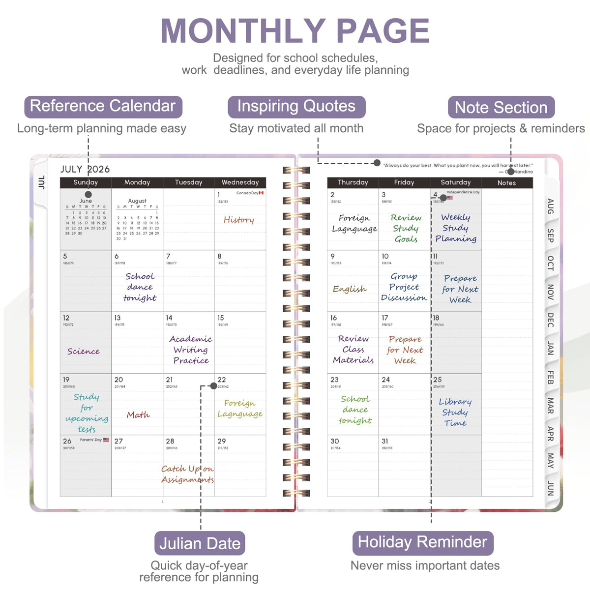 Planner 2026-2027, Weekly and Monthly Academic Planner, July 2026 - June 2027, Hardcover Calendar Agenda Book for School Year Planning, School Supplies for Teacher and Student, A5(6.3'' x 8.5'')