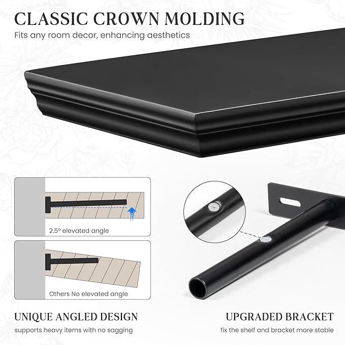 Fun Memories Floating Shelves 32 Inch Long, 9.3 Inch Deep Classic Crown Molding