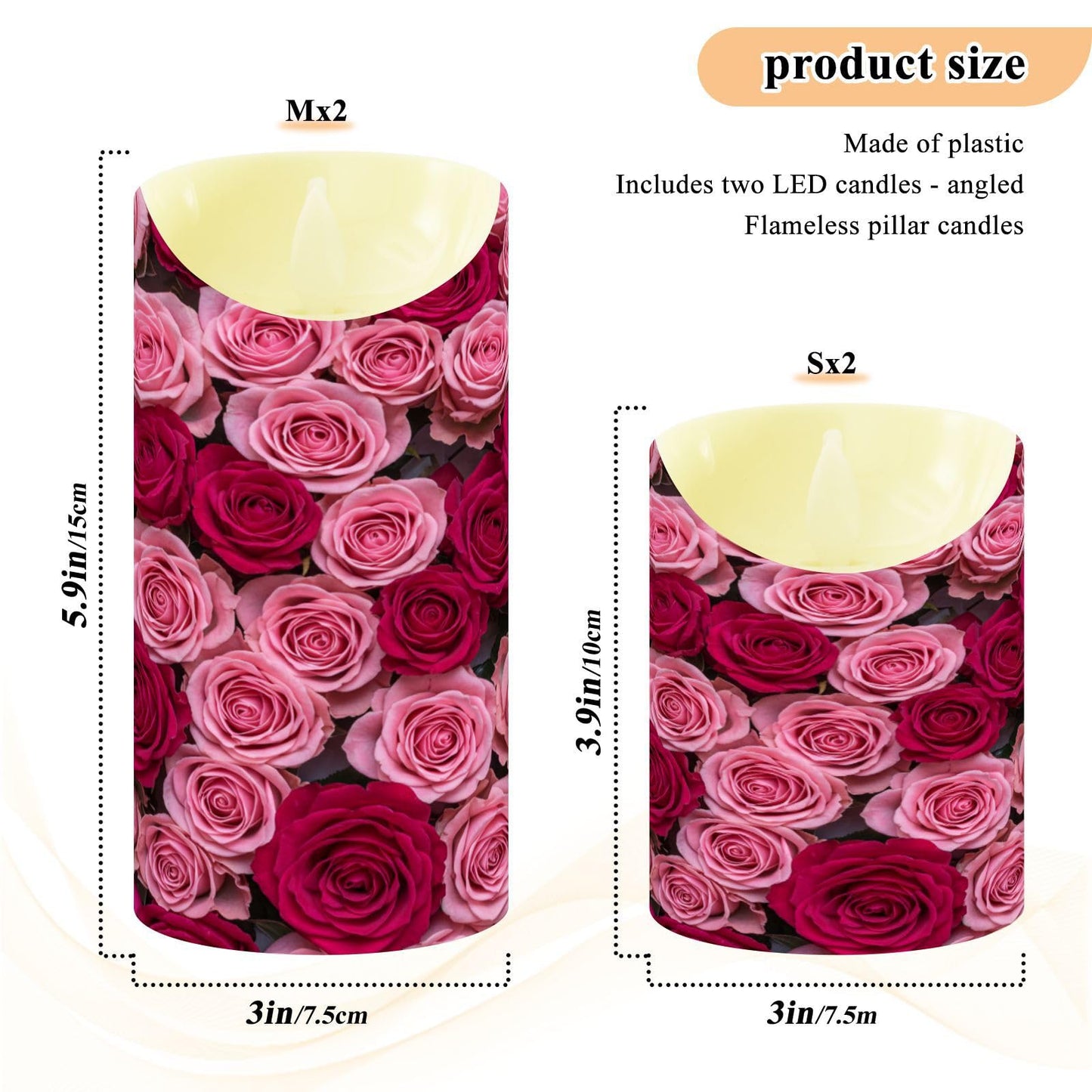 ALAZA Hot Pink Roses Flickering Flameless Candles Battery Operated with Remote Timer,Tea Light Candles LED Pillar Votive Set of 2 for Outdoor Indoor Decorations 3" x5.9"