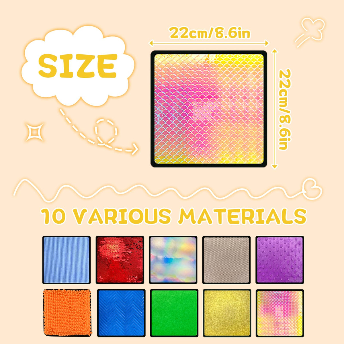 Bouiexye 10 Sets Sensory Mats for Autistic Children Textured Sensory Tiles Sensory Toys Babies and Toddlers with Sensory Issues Tactile Sensory Walls Fidgeting Educational Activity (Square)