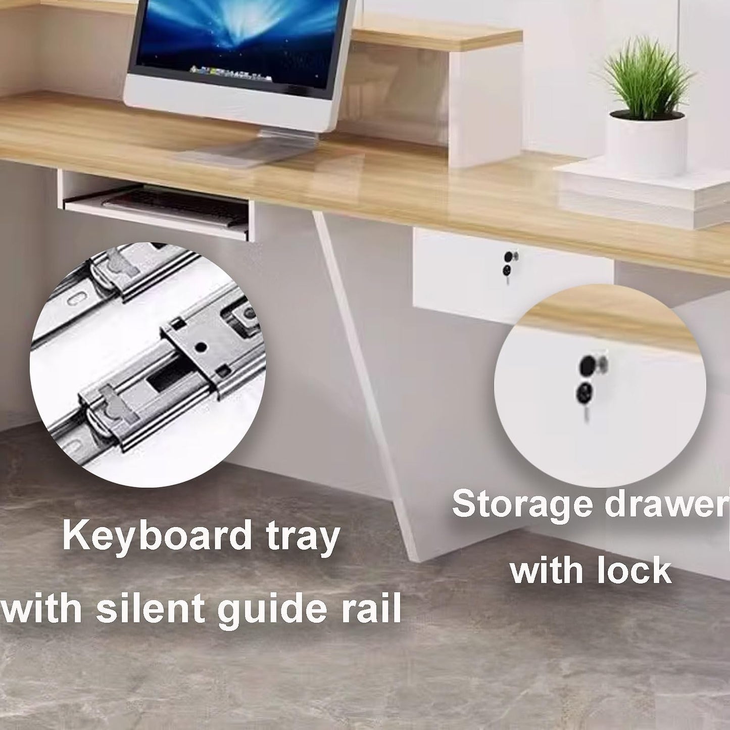 Modern Reception Desk with LED Light Strips - Stylish 120cm Office Counter Table with Storage for Beauty Salons, Lobbies & Waiting Areas (White & Brown)