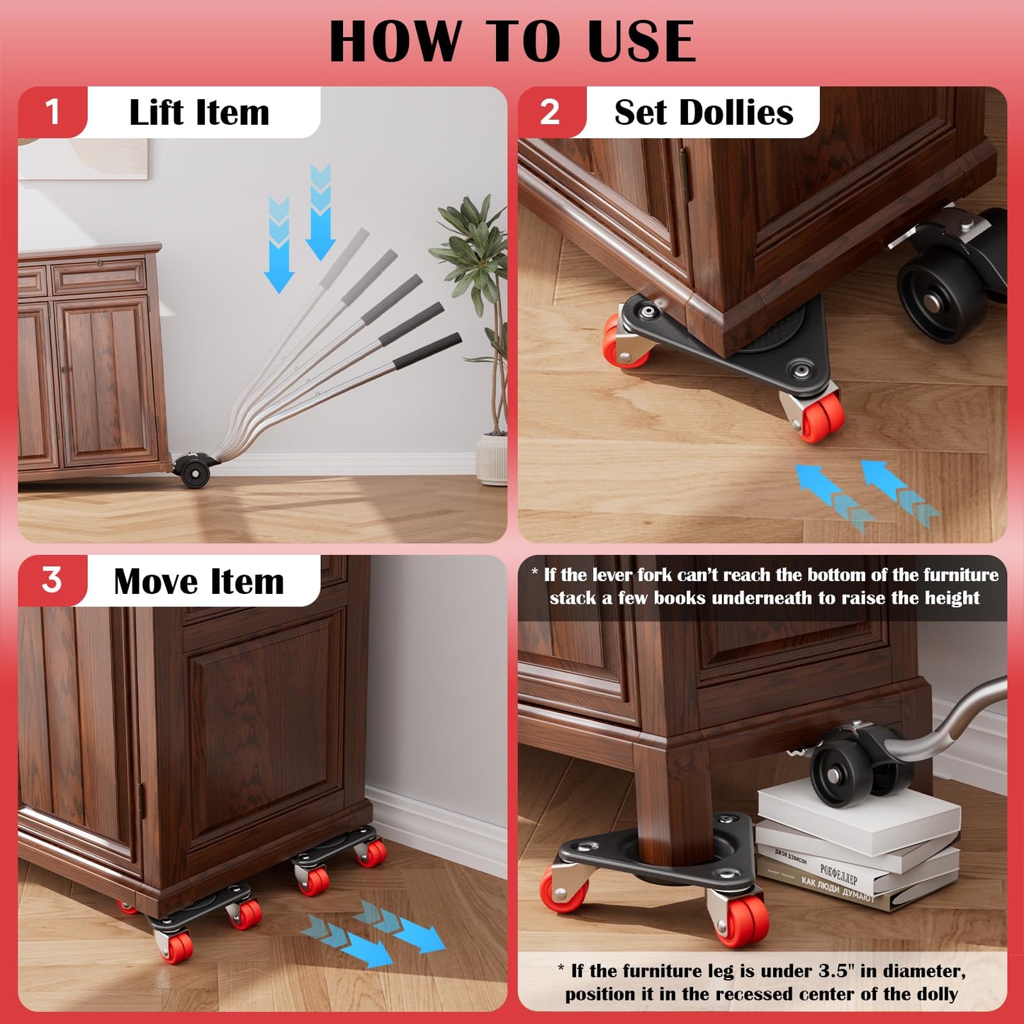 EZ 2MOVE Triangle Furniture Movers with 6-Wheel Dollies, Heavy Duty Tri-Dolly Set with Furniture Lifter, Non-Slip Pads, Up to 3000 lbs Load Capacity