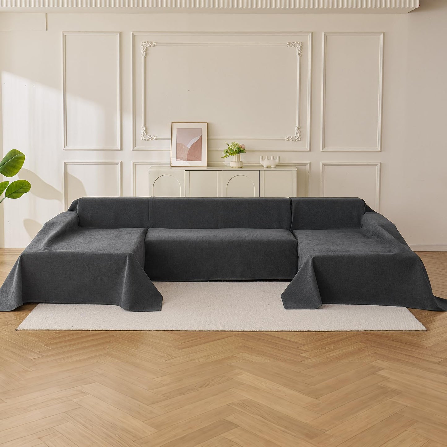 Deep Dream Sectional Couch Covers U Shape, 3 Pieces Waterproof Sofa Cover for Sectional Sofa, Non Slip U Shaped Couch Cover with Chaise Lounge for Dogs Pets, Dark Grey (2PCS 110"x63" + 1PCS 90"x71")