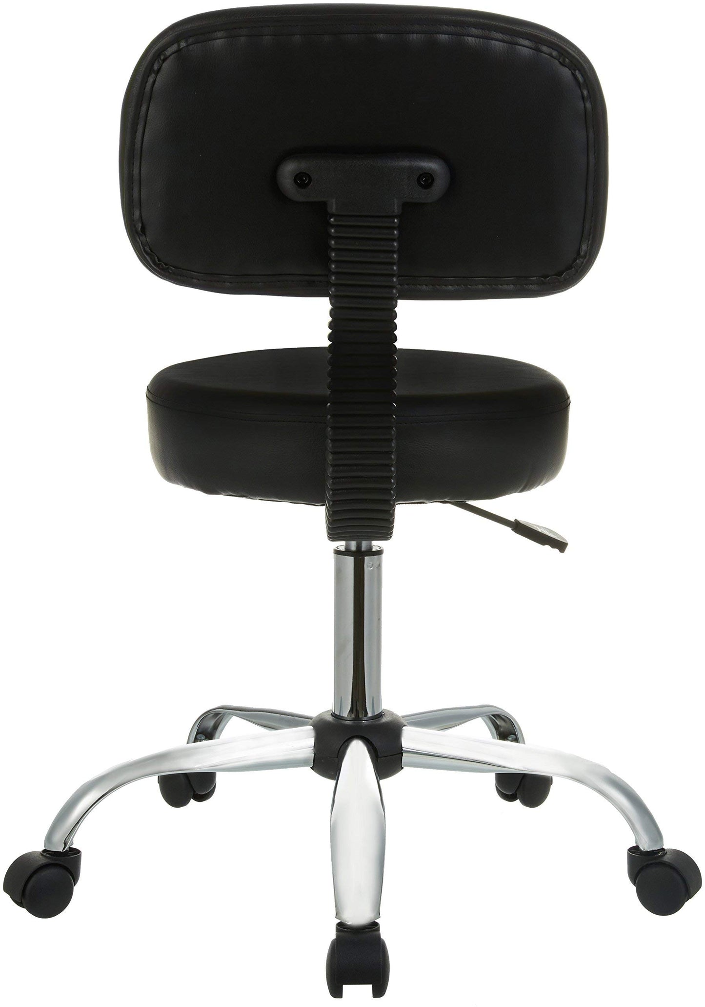 Amazon Basics Multi-Purpose Drafting Spa Bar Stool with Back Support, Upholstered, and Wheels, Black, 22.72"D x 22.72"W x 37.8"H